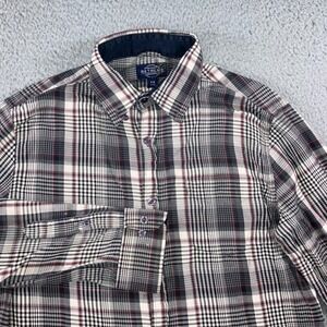 Retreat Plaid Button Down Shirt Mens M Black Gray Cotton Grunge Skater Bleached